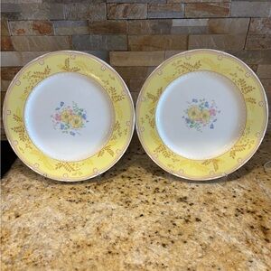 Mikasa Hampton Court Yellow Bone China Floral Dinner Plates Set of 2